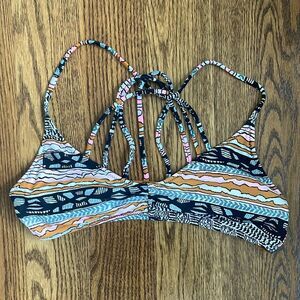 Volcom Strappy Printed Bikini Top Size Small Black Multicolor Boho Pattern